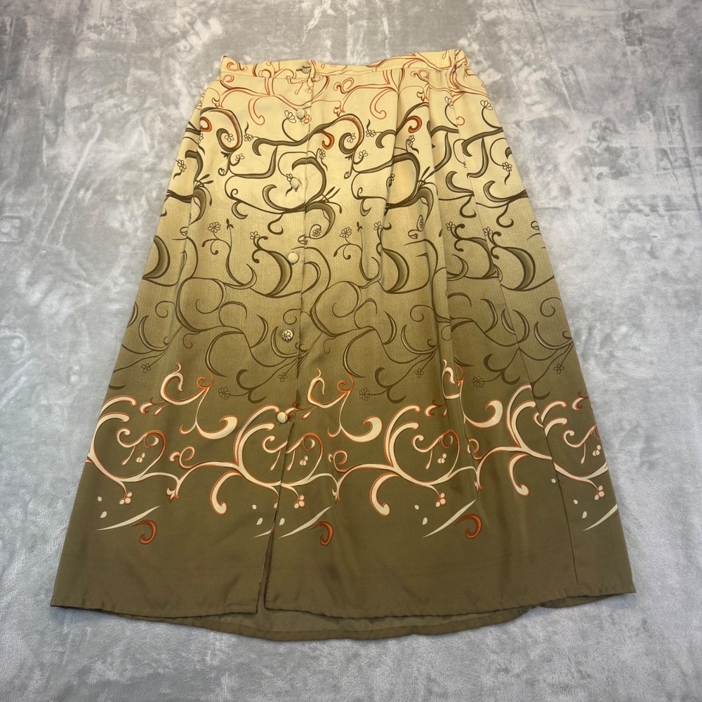 Voir Collection Womens 1X Tan Olive Ombre Swirl Button Front Midi Skirt